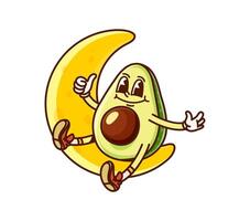 Avocado sitting on cheese moon groovy character vector