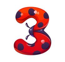 Ladybug insect font cartoon insect digit 3 three vector