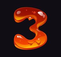 Sweet honey font, amber alphabet digit 3 three vector