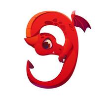 Fairy red dragon character font digit 9 nine vector