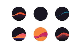 Set of Six Abstract Oval Designs with Flowing Color Waves vector