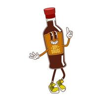 Cartoon groovy soy sauce character with funny face vector