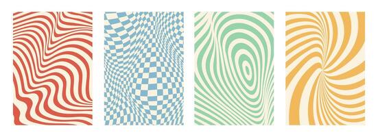 Psychedelic groovy set of abstract patterns vector