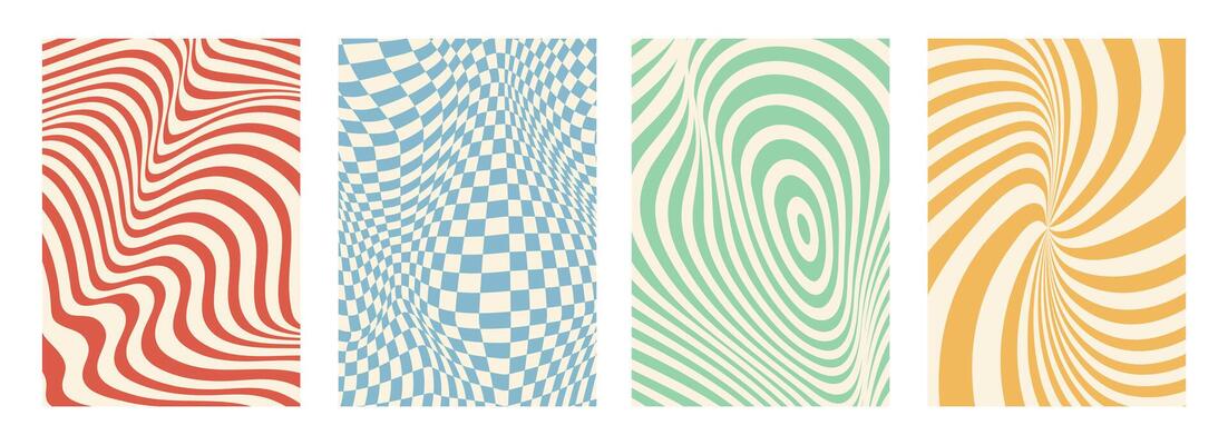 Psychedelic groovy set of abstract patterns