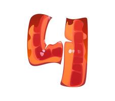Fast food bacon ABC font typeface digit 4 four vector