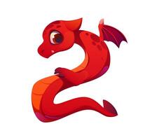 Asian red dragon character font digit 2 two vector