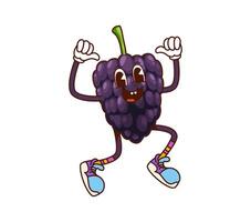 Cartoon retro groovy blackberry character jumping vector