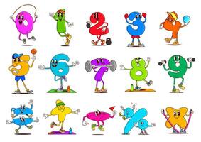 Math number groovy characters do sport exercises vector