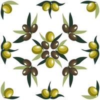 Seamless Mediterranean Pattern with Green and Black Olives on Branches. illustration vector