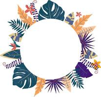 Trendy Round Frame with Tropical Leaves and Branch vector