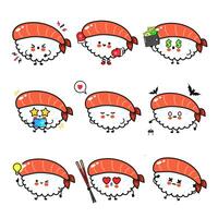 Charming Sushi characters expressing various emotions, ideal for creative and fun designs. vector