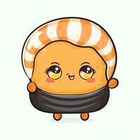 An adorable, animated Sushi character smiling brightly, perfect for food-related content and designs. vector
