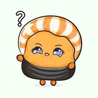 An adorable cartoon Sushi character with a question mark above its head, looking puzzled and cute. vector