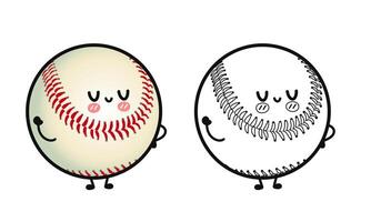 A cute cartoon Baseball character illustration showing a happy face, with two versions. vector