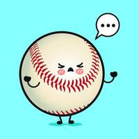 A charming cartoon Baseball character with an expressive face and thought bubble, on a light blue background. vector