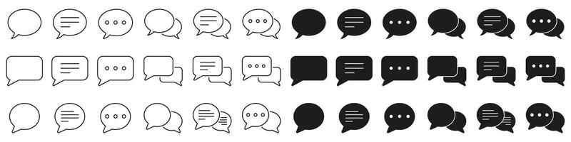 Chat and communication bubbles line and solid icon set. Speech and message icons symbol collection. Editable stroke. Isolated illustration vector