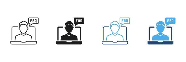 Online Faq Support Icon Set. Customer Assistance And Information Access Outline And Silhouette Symbol Collection. Digital Helpdesk And Virtual Guidance. Isolated Illustration vector