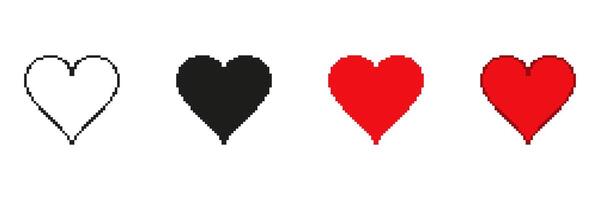 Heart Icons Pixelated Icon Set. Pixel Art Symbol Collection Of Heart Icons In Various Colors. Isolated Illustration vector