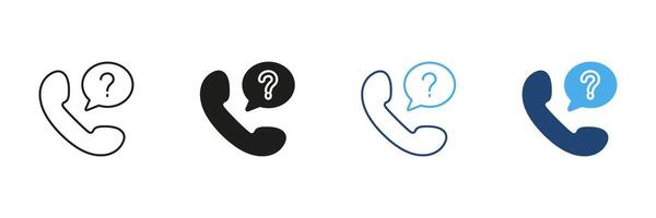 Phone With Question Mark Icon Set. Customer Support, Inquiry, And Helpline Communication Symbol Collection. Assistance And Information Request. Isolated Illustration vector