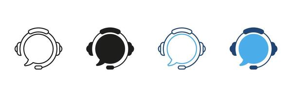 Headset With Speech Bubble Icon Set. Customer Support, Communication, Call Center Service Outline and Silhouette Symbol Collection. Technical Assistance And Help Desk. Isolated Illustration vector