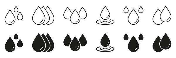 Water Droplet Line And Solid Icon Set. Hydration, Purity, And Fluidity Outline And Silhouette Symbol Collection. Essential For Water Conservation. Isolated Illustration vector