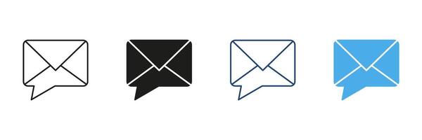 Envelope With Speech Bubble Icon Set. Email Communication And Messaging Outline And Silhouette Symbol Collection. Digital Correspondence And Chat Interface. Isolated Illustration vector