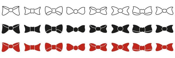 Bow Tie Icon Set In Line, Solid, And Color Variations. Fashion Accessory, Formal Wear, And Style Symbol Collection. Elegant And Versatile Design Elements. Isolated Illustration vector