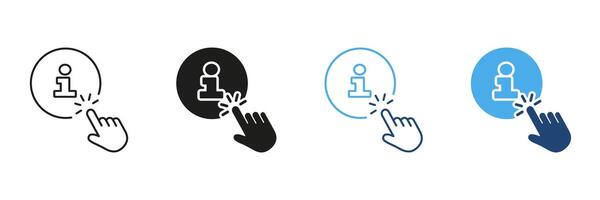 Hand Clicking Information Icon Set. Interactive Help And Support Outline And Silhouette Symbol Collection. User Assistance And Guidance Interface. Isolated Illustration vector