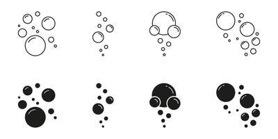 Rising Air Bubbles And Soap Foam Line And Solid Icon Set. Water Droplets And Floating Bubble Cluster Symbol Collection. Isolated Illustration vector