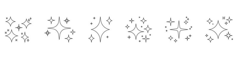 Sparkle And Shine Line Icon Set. Glimmer And Twinkle Outline Symbol Collection. Editable Stroke. Isolated Illustration vector