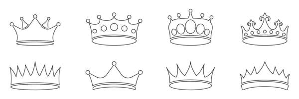 Crown Line Icon Set. Royalty, Leadership, And Authority Outline Symbol Collection. Various Crown Designs For Heraldry And Emblematic Use. Editable Stroke. Isolated Illustration vector