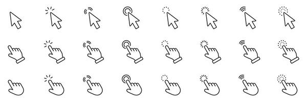 Cursor and pointer line icon set. Hand click and mouse arrow outline symbol collection. Editable stroke. Isolated illustration vector