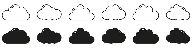 Cloud weather forecast line and solid icon set. Meteorological concepts with cloud weather forecast symbol collection. Isolated illustration vector