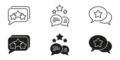Customer Feedback And Rating Speech Bubble Icon Set. User Review, Quality Assessment, And Star Rating Outline And Silhouette Symbol Collection. Isolated Illustration vector