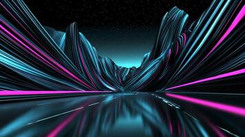 Futuristic landscape with neon stripes and starry night. Bold colors, reflections, and dynamic perspective create depth video