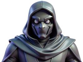Dark Hooded Figure in a 3D Robot Like Mask Displaying a Mysterious Aura png