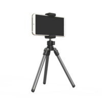 smartphone mounted on tripod, showcasing sleek design against transparency background, ideal for photography and videography png