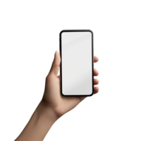 hand holding smartphone with blank screen, showcasing modern design against transparency background. This conveys sense of connectivity png