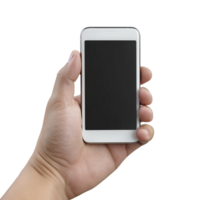 person holding smartphone with blank screen, showcasing modern design and sleek appearance. image conveys sense of technology and connectivity png