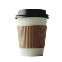 Close-up view of a disposable coffee cup with a paper sleeve. png