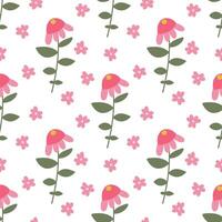 Seamless patterns with flowers, leaves, meadow and hand-drawn illustrations on a white background. vector
