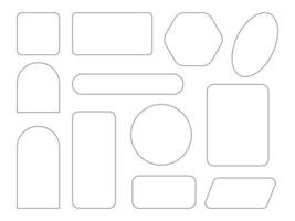 Minimalist Hand Drawn Frame Outline. A collection of 12 minimalist hand drawn frame shapes including rounded squares, rectangles, circles, and arches, perfect for modern and creative designs. vector
