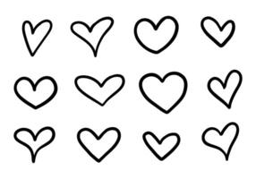 Playful Hand Drawn Heart Outline. A collection of 12 playful hand drawn heart shapes with whimsical and minimalistic styles, perfect for modern, trendy, and romantic designs. vector