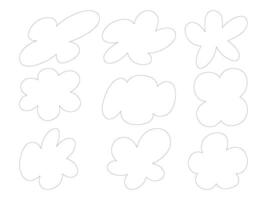 Abstract Puffy Flower Outline Shape. A collection of 9 abstract flower outline elements featuring playful organic shapes perfect for modern design, stickers, patterns, and kids' illustrations vector