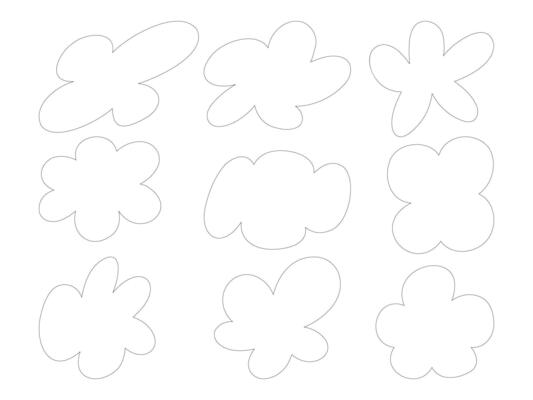 Abstract Puffy Flower Outline Shape. A collection of 9 abstract flower outline elements featuring playful organic shapes perfect for modern design, stickers, patterns, and kids' illustrations