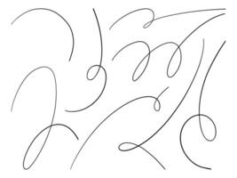 Elegant Minimal Abstract Swirl Line. A collection of 8 abstract line strokes featuring graceful loops, flowing arcs, and airy curves in minimalist black line art, perfect for decorative accents vector