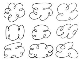Abstract Hand Drawn Cloud Loop. A collection of 9 abstract cloud shapes made from continuous hand drawn loops and swirls in minimalist line art style perfect for decorative design accents vector