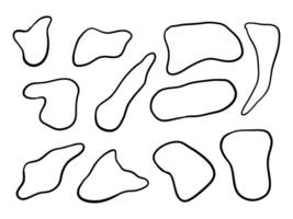 Organic Hand Drawn Blob Shape Line Art. A curated set of 11 hand drawn abstract blobs in minimalist line art style featuring organic curves, asymmetry, and flowing contours perfect for design accents vector