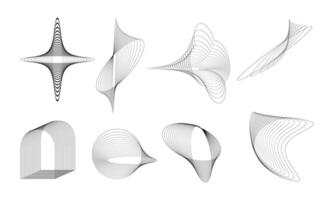 Dynamic Hand Drawn Abstract Line Shape. A collection of 8 dynamic hand drawn abstract line shapes featuring twisting, flowing, and layered forms, perfect for modern and futuristic design projects. vector
