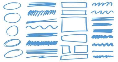 Hand drawn doodle design elements, brush stroke, line border, highlight spark vector